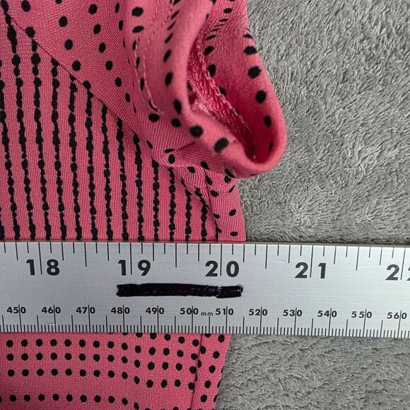 Womens Liz Claiborn Pink & Black Polka Dot Top Open Button Sleeve Polyester M - Picture 6 of 8